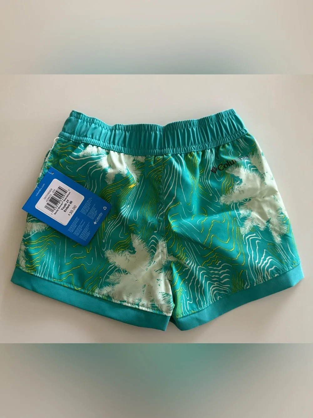 Columbia Toddler Boys Sandy Shores Boardshort, Turquoise Palm Print, 2T, NWT - Picture 2 of 3